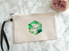 Personalised Linen pouch- Hexagon tropical leaf