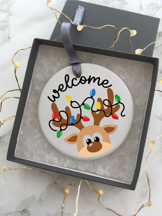 Welcome Cheeky Reindeer Ceramic Hanging Decoration
