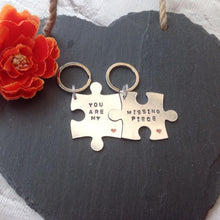 You are my missing piece jigsaw keyring set metal hand stamped key ring key chain - Fred And Bo